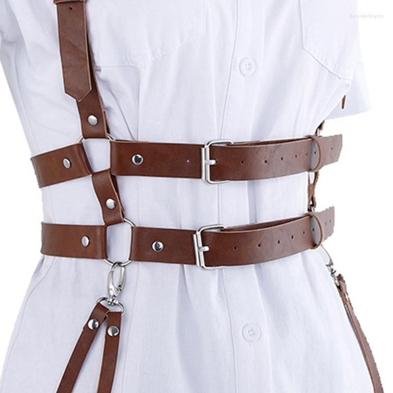 

Belts Leather Suspender Belt Punk Harness Underbust Corset Top With Strap Waist Cincher Sexy Sculpting Drop, Brown