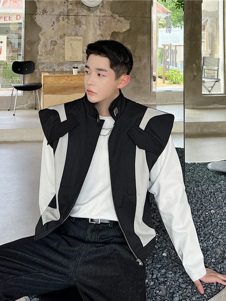 

Men's Vests Waistcoat Autumn Fashion Personality Design Color Matching Silhouette Shoulder Casual Male Vest Sleeveless 2A6160, Black