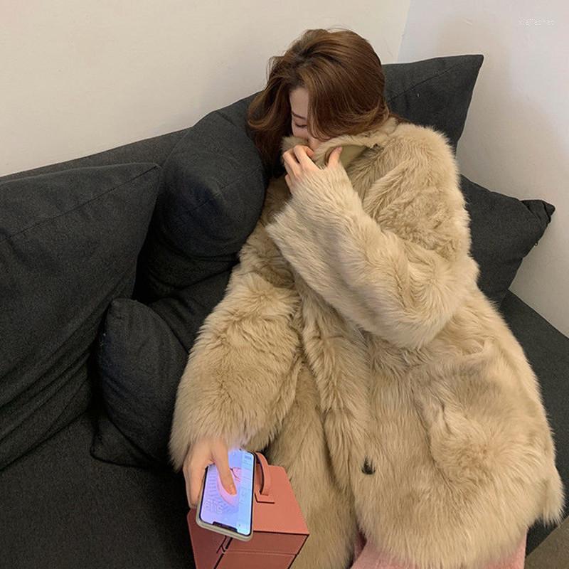 

Women's Fur Herstory Women 2022 Autumn Winter Fashion Faux Jackets Female Solid Color Warm Coats Ladies Double-faced Loose Overcoats, Gray