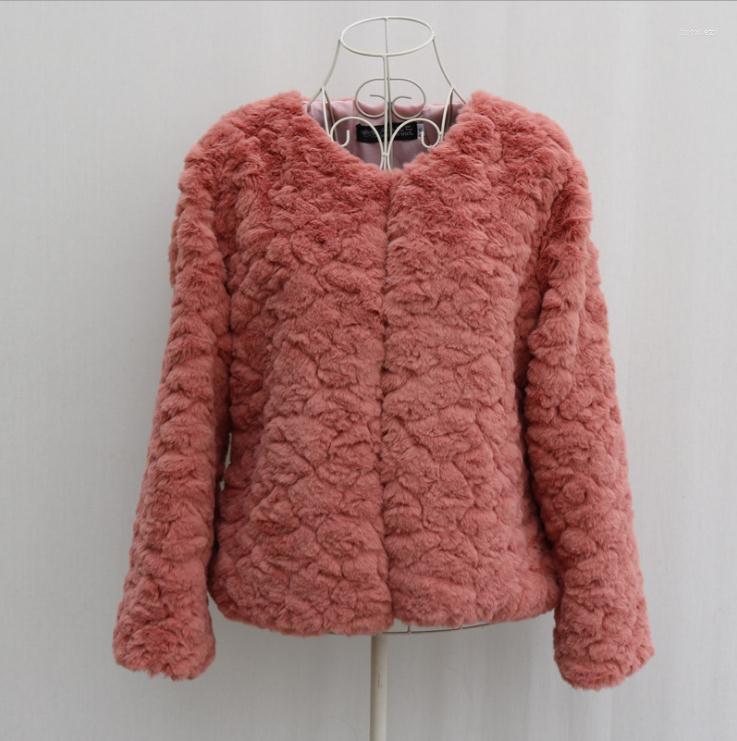 

Women' Fur Est Women Imitation Jakcets Short Section Winter Autumn Female Artificial Coats Round Neck Fake Jackets K1567, Pink