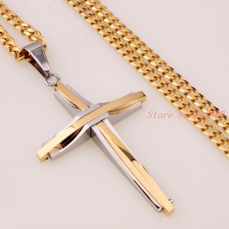 

Pendant Necklaces Silver Gold Color 316L Stainless Steel For Men Chain Christian Jewelry Jesus Piece Latin Cross Necklace Christmas Gift