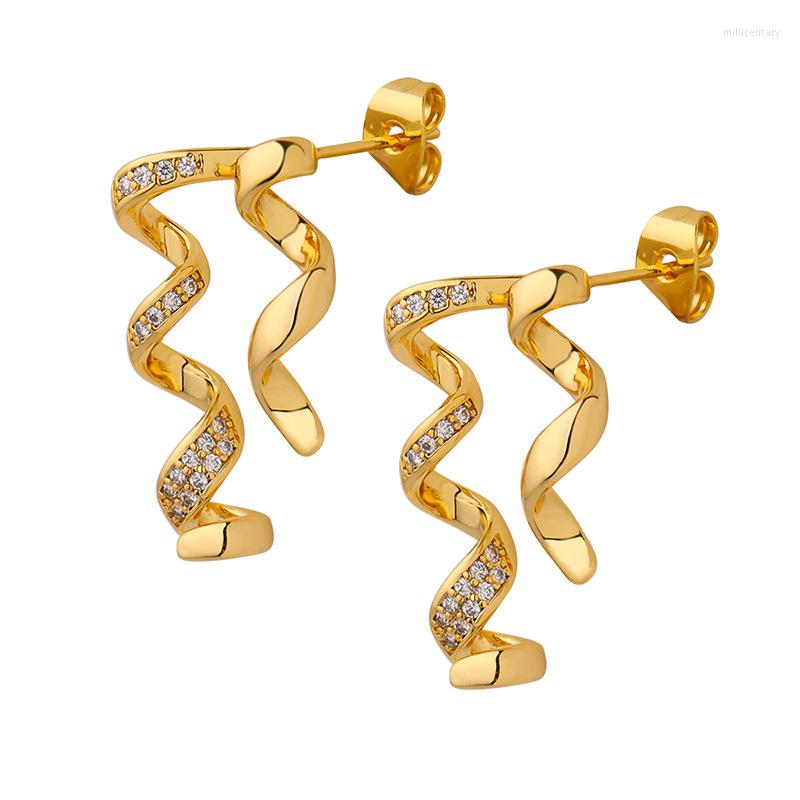 

Hoop Earrings 2022 INS Stainless Steel Geometric Lines Cubic Zirconia Stud For Women Gold Plated Twisted Earring Fashion Jewelry