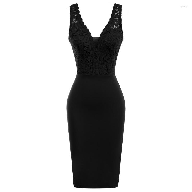 

Casual Dresses Women' Lace Bodycon Dress Sleeveless Plunging V-Neck U-Back Summer Sexy Elegant Fitting Office Party, Black