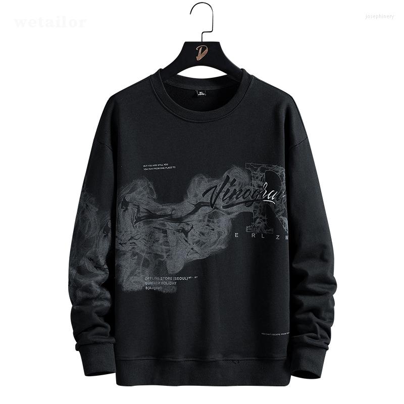 

Men's Hoodies 22SS Spring Men's Oversized Sweatshirt Loose Casual Round Neck Cool Man Pullover Solid Streetwear Male, Black
