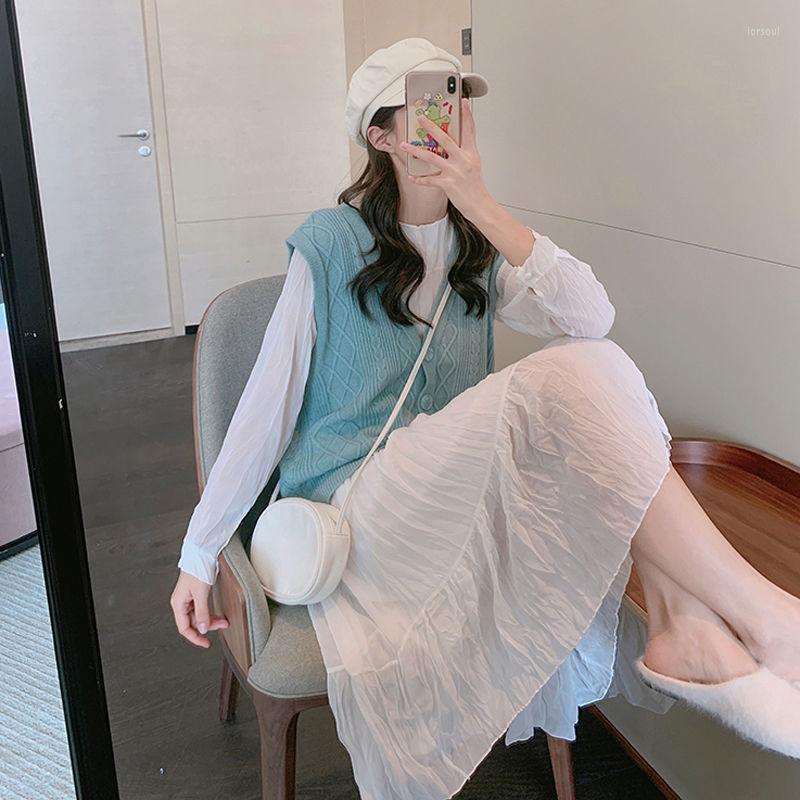 

Casual Dresses Women Spring 2022 Loose V-neck Knitted Vest Women' Suit Vestido De Mujer Femme Robe, White