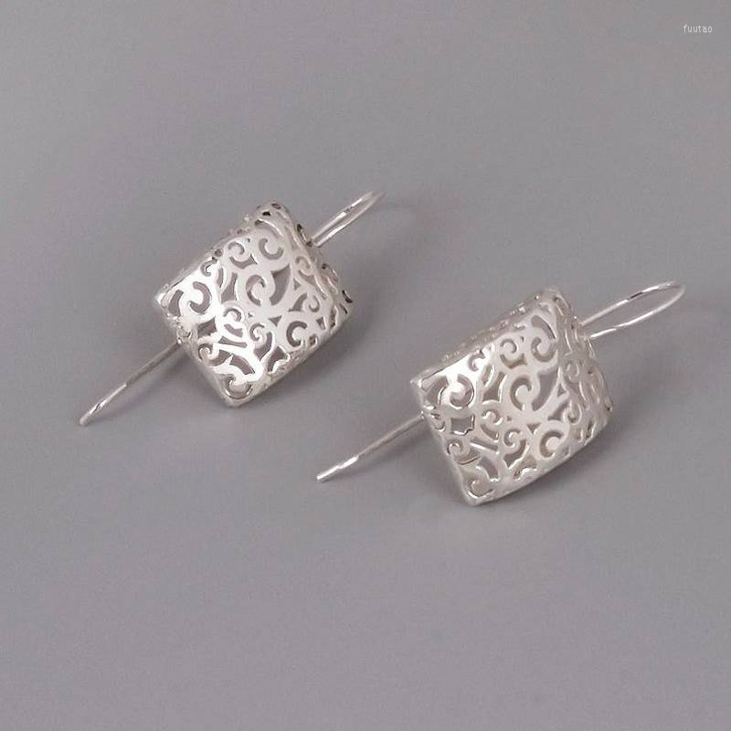 

Dangle Earrings Fashion Geometric Hollow Pendant Fashionable Metal Silver Color Plating Carving Patterns Party Wedding Jewelry
