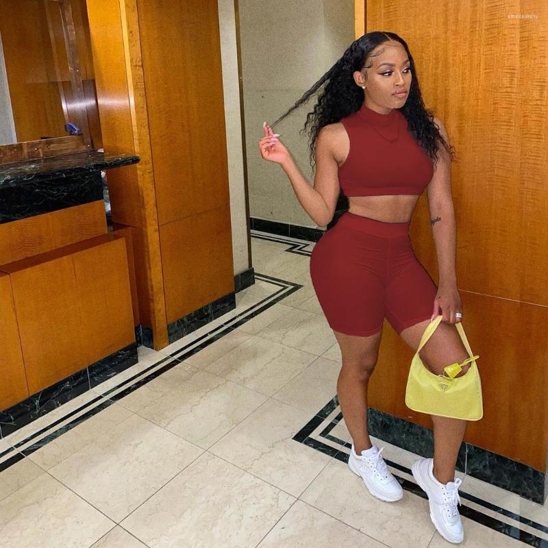 

Women' Tracksuits RMSFE 2022 Simple Sports Soft Tight Sleeveless Neckline Crop Midriff Short Vest Solid Color Buttock Shorts 2 Piece, Black