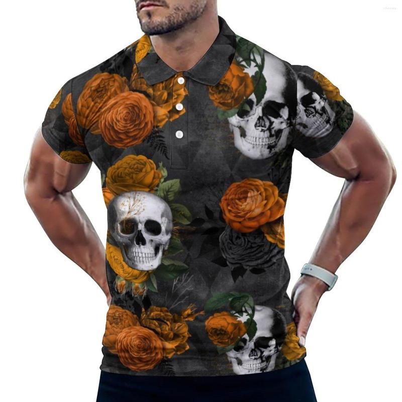 

Men' Polos Vintage Skull Casual T-Shirts Cute Orange Floral Polo Shirts Turn-Down Collar Streetwear Shirt Day Men Design Clothing Plus Size, Style-2