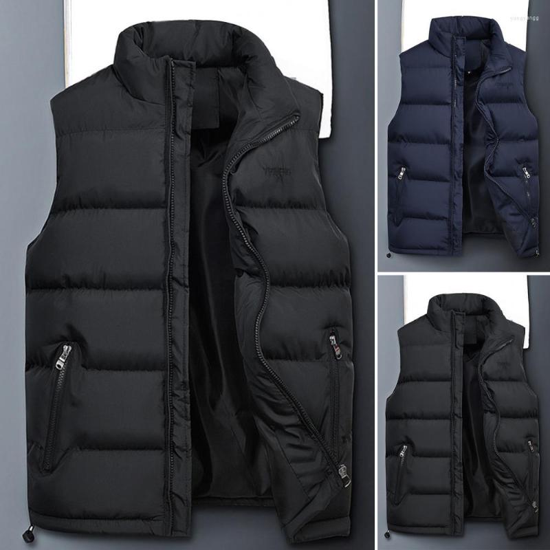 

Men's Vests Autumn Vest Jackets For Men Cotton Padded Solid Color Stand Collar Warm Sleeveless Waistcoats Casual Coats Male Chaquetas, Black