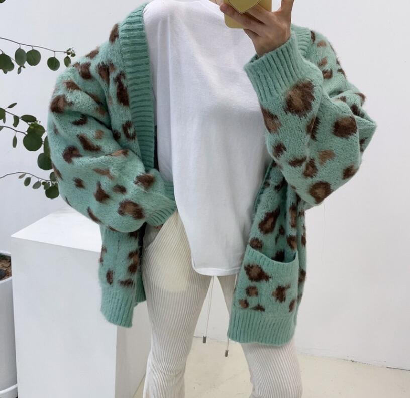 

Women's Sweaters V-neck Leopard Print Waist Tie Knitted Cardigan Soft Gentle Oversized Sweater New Single Breasted Sweaters, 03