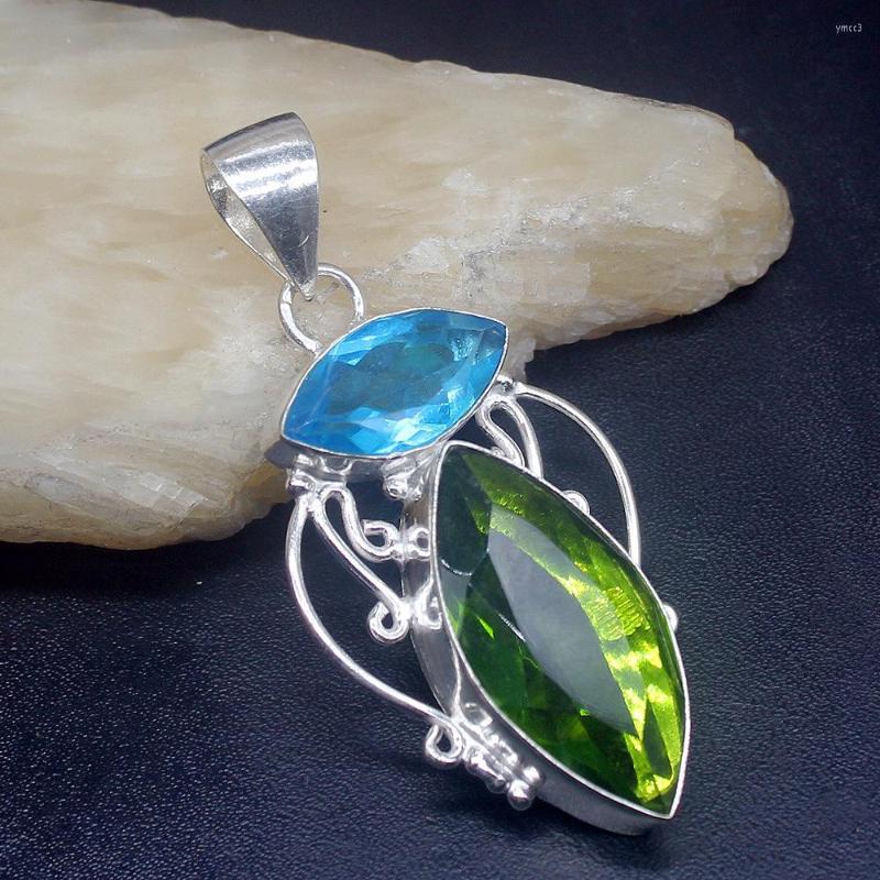 

Pendant Necklaces Gemstonefactory Jewelry Big Promotion 925 Silver Green Peridot Ocean Blue Topaz Women Ladies Gifts Necklace 0852