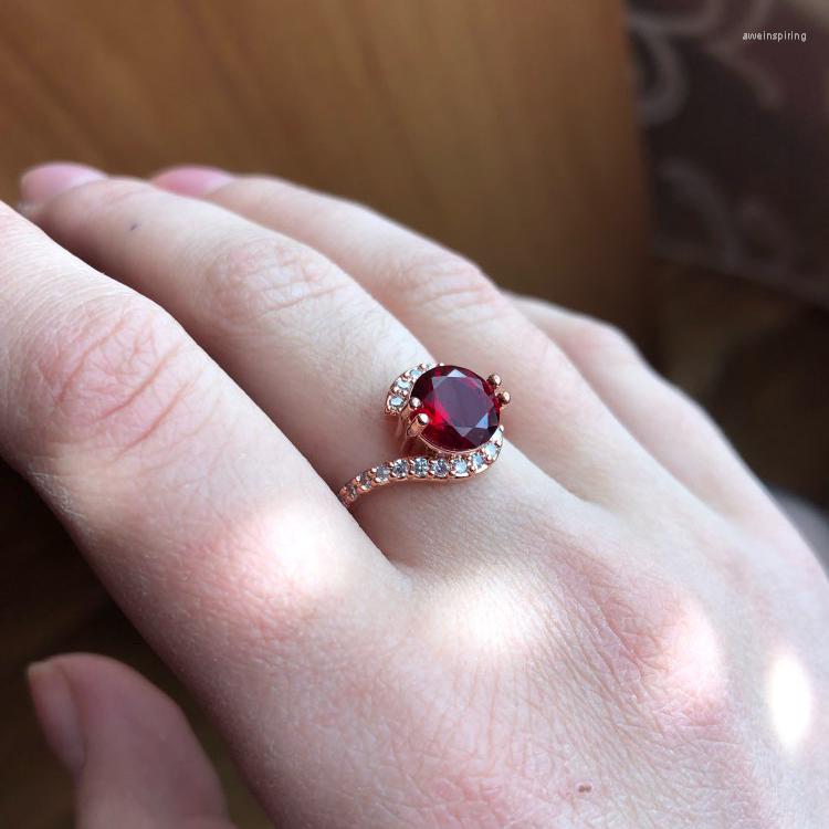 

Cluster Rings Double Fair Fashion Design Rose Gold Color Big Zircon Crystal Stone Bend For Women Engagement Jewelry Gift DFR389M