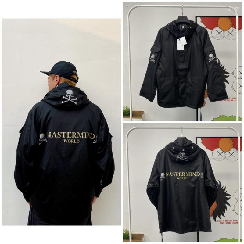 

Men' Trench Coats Men' MASTERMIND High Street Gold Print Skull Waterproof Men' Hooded Windbreaker Women' Trend Hip Hop Coat, Black