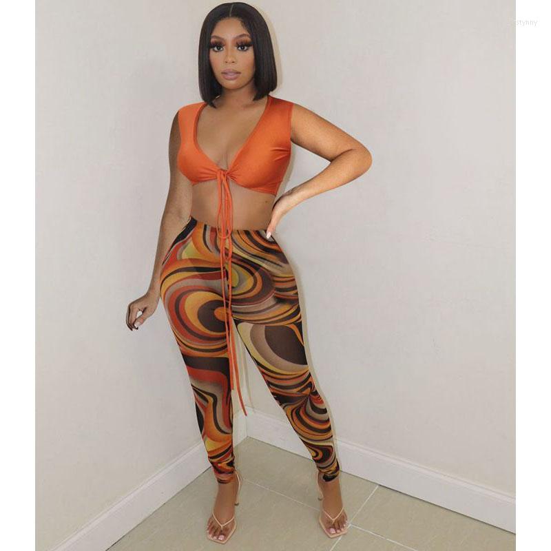 

Women' Two Piece Pants Sexy 2 Pieces Set Women 2022 Summer Clothing Print Crop Top Mesh Sets Y2k Clothes Vacation Outfits Streetwear, Blue