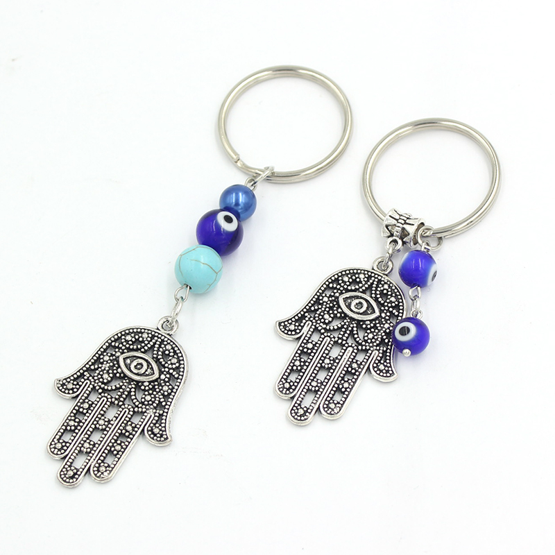 

Lucky Hamsa Hand Keychain: Evil Eye Protection for Women/Men. Wholesale Turkish Blue Keyring Jewelry Gift.