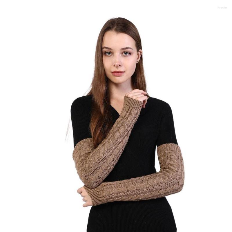 

Knee Pads Cycling Outdoor Twist Warm Long Fashion Woolen Arm Warmers Knitted Gloves Women Sleeve Fingerless Mittens, White