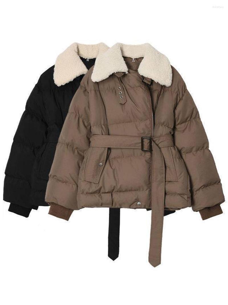 

Women' Down 2022 Winter Auutmn Fashion Coat Jackets Womanretro Fur Collar Solid Color Belted Cotton Jacket Female Warm Women, Brown