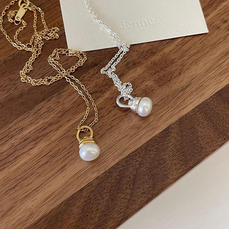 

Chains 18K Gold Fresh Style Authentic 925 Sterling Silver Bulb Design Pearl Freshwater Pendant Necklace Gift Jewelry C-B1073