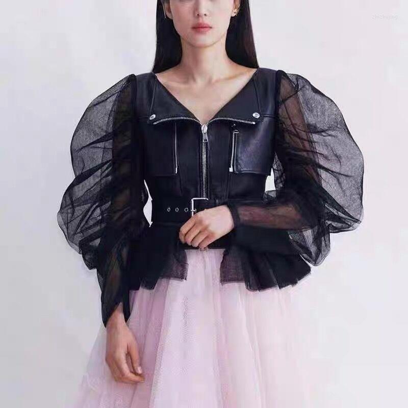 

Women' Leather Women Jacket Natural Sheepskin 2022 Fashion Lamb Coat H416, Black