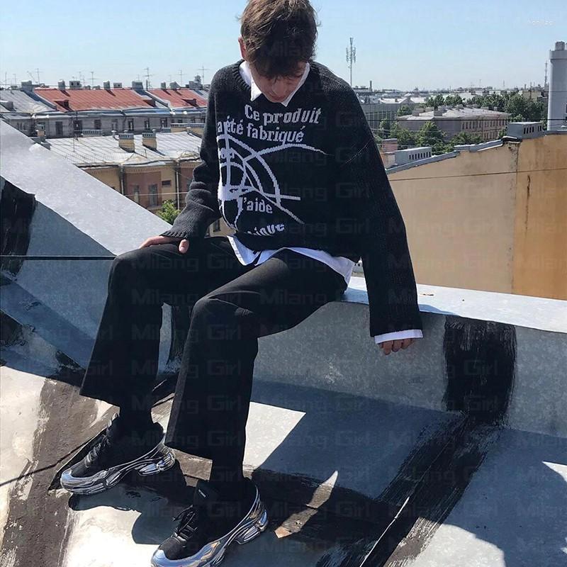 

Men' Sweaters Men Sweater Streetwear Gothic Letters Graphic Knitted Unisex Harajuku Pullover Casual Cotton Hip Hop Knit, Black