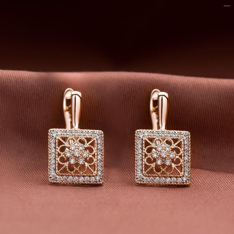

Dangle Earrings Summer Classic Rectangle Fashin Openwork Flower Crystals Rose Gold Color Eardrop For Young Woman Jewelry Gift