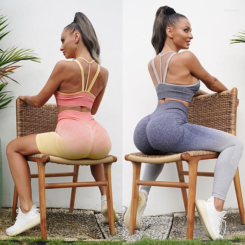 

Active Sets Sports Gradient Yoga Set Female Women Sport Bra Push Up Leggings Fitness Outfit Workout Wear Gym Suit Clothes, Grey shorts