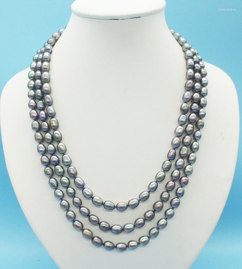 

Choker Natural Freshwater Cultured 7-8MM Black 3 Row Pearl Necklace. Sir Send Lady The Most Beautiful Gift