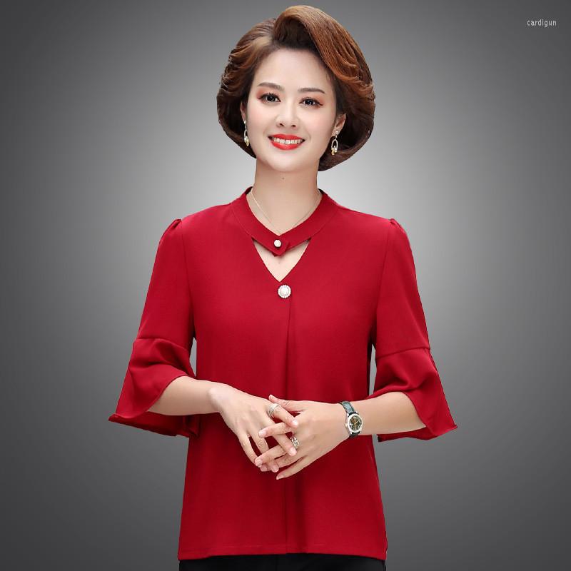 

Women's Blouses Flare Sleeve Sweet Chiffon Shirt Tops Shirts Women Pink Ladies Office 5XL Summer Clothing