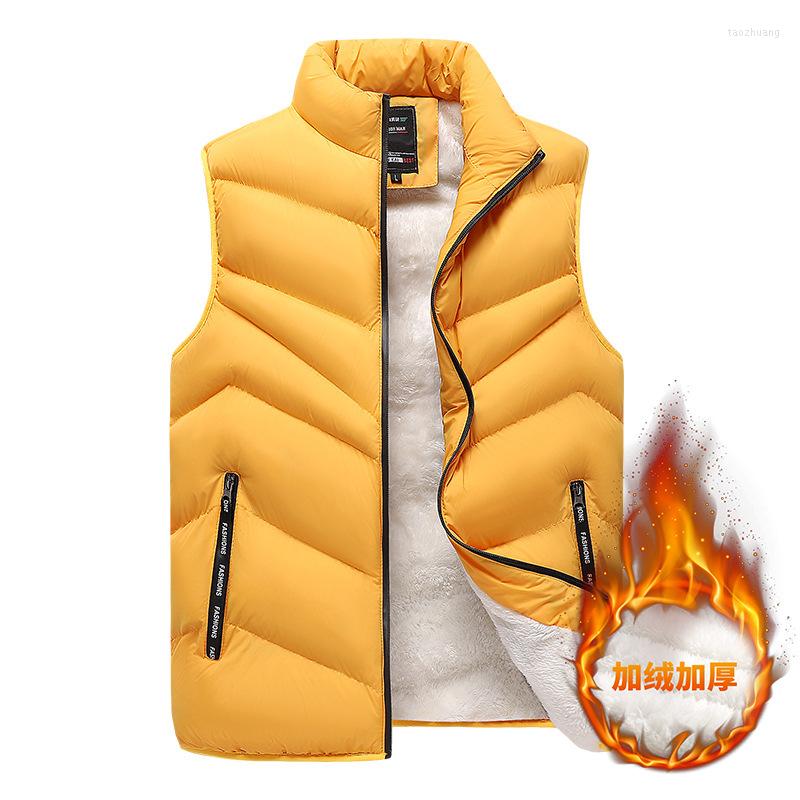 

Men's Vests 2022 Autumn And Winter Men's Jacket Plus Velvet Down Cotton Vest Warm Sleeveless Tide, Yellow