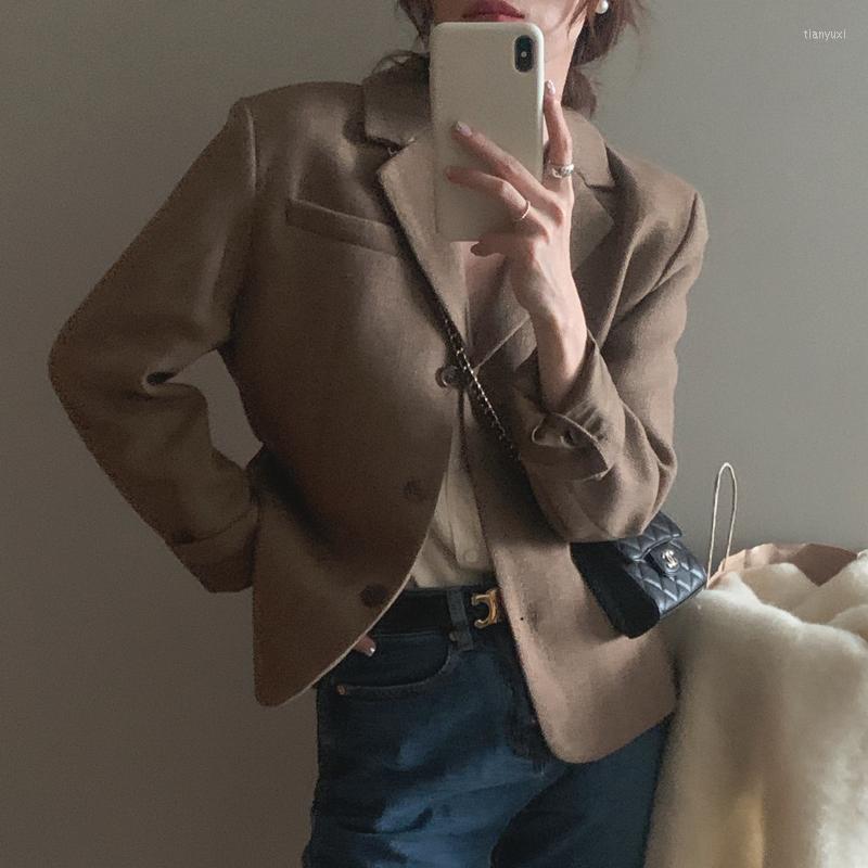 

Women's Suits Women's Winter Vintage Wool Blazer 2022 Herringbone Single Breasted Slim Short Coat Jacket Classic Outerwear Female Tops, Gray