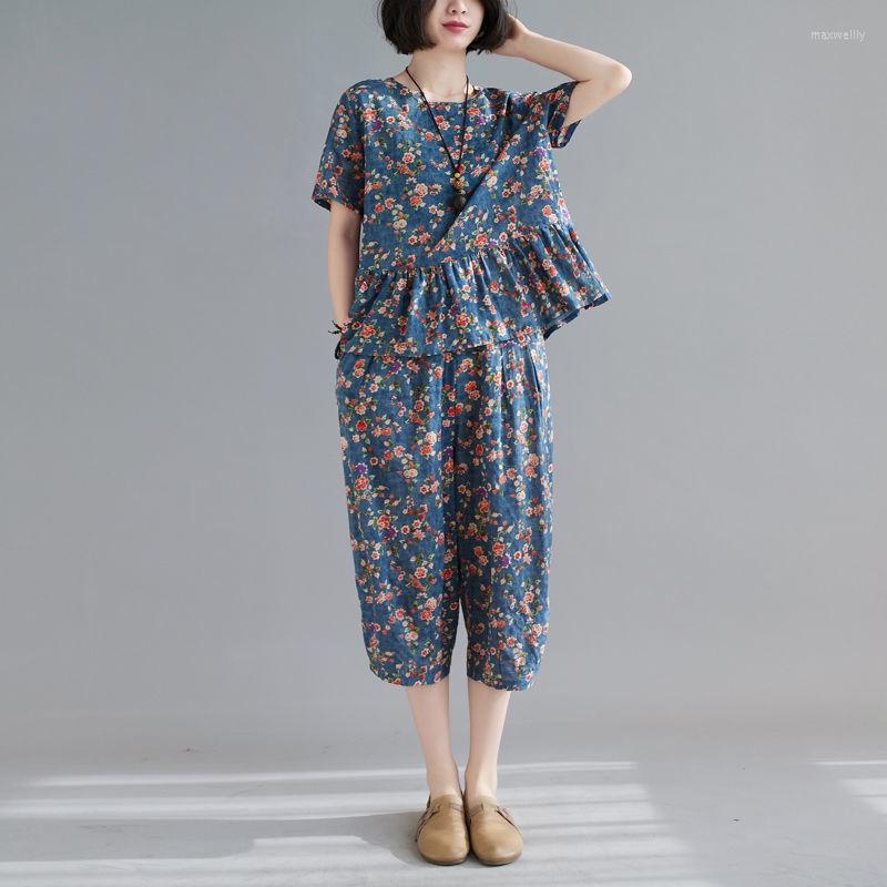 

Women's Two Piece Pants 2022 Summer Women's Fashion Suits Female O-neck Printed T-shirt Tops & Loose Casual Ladies Clothing 2 Pcs, Just tops