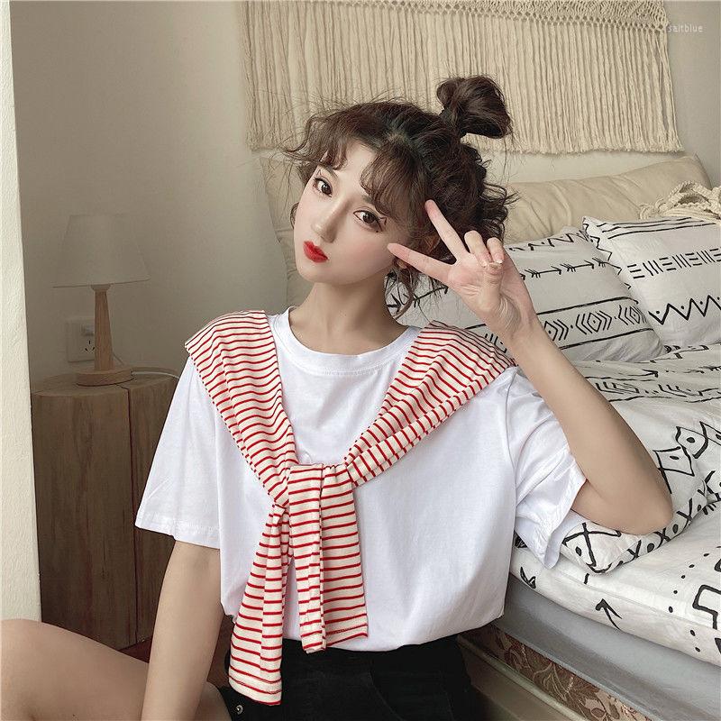 

Women' T Shirts Woman TShirts Summer 2022 Striped Stitching Shawl Loose Short-Sleeved T-shirt Women' Top Shirt Crop Mujer Camisetas, Black