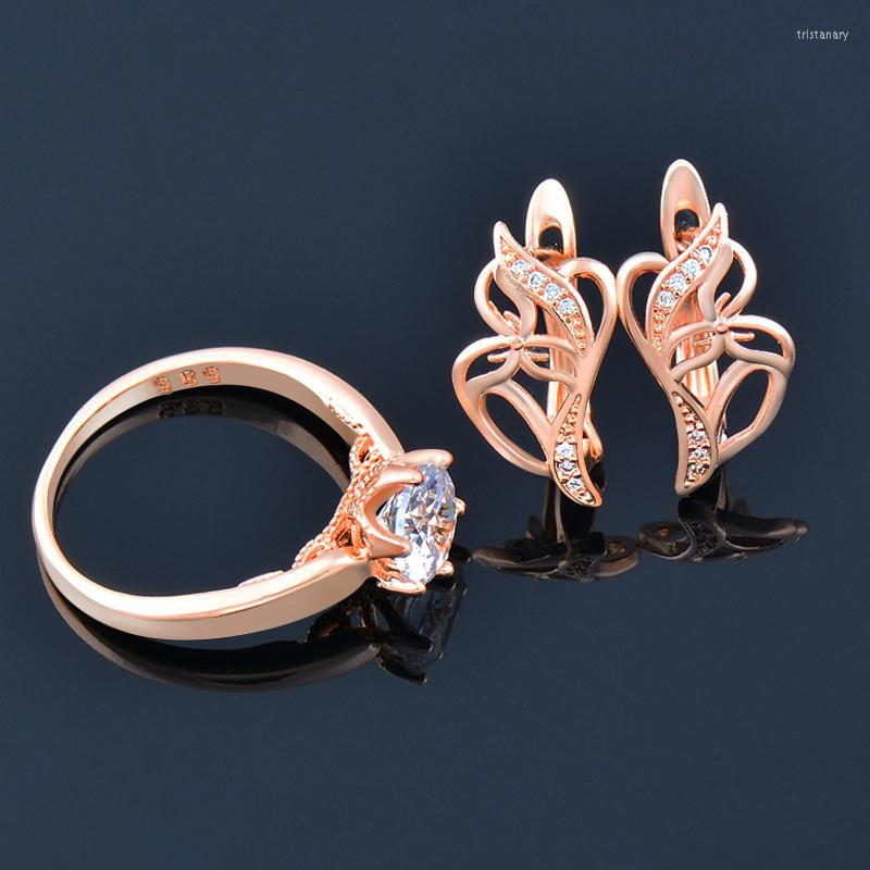 

Necklace Earrings Set SINLEERY Vintage Hollow Flower Lace Bride Wedding Rings For Wome 585 Rose Gold Color Fashion ZD1 XJ, Picture shown