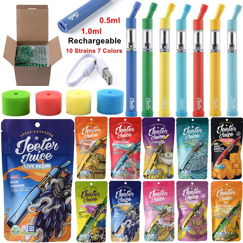 

Rechargeable Jeeter Juice Disposable E Cigarettes Vape Pen 0.5ml 1ml Empty Pods 180mAh Battery With Foam USB Charger and Bags 10 Flavors