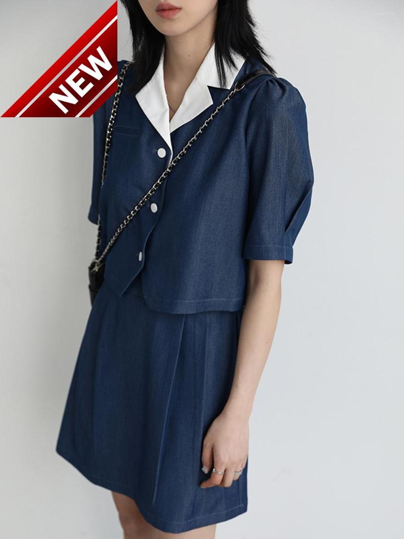 

Two Piece Dress Suits Skirt Fashion Women' Detachable Collar Short A-line Skirts Solid Set Woman Office Lady Summer 2023, Black skirt
