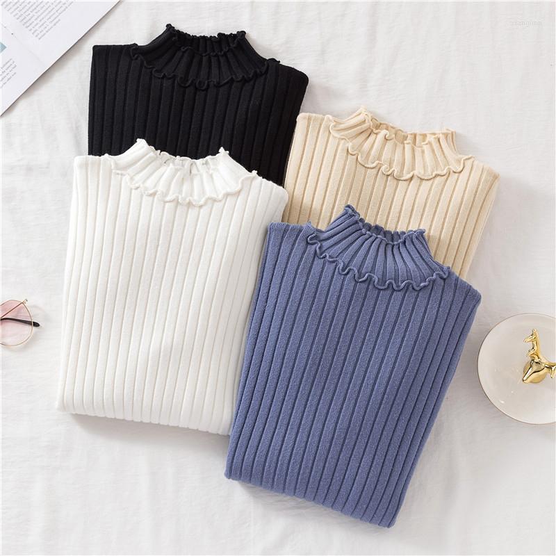 

Women's Sweaters White Ruched Knit Sweater Women Clothes 2022 Autumn Winter Elasticity Korean Long Sleeve Woman Sueter Mujer Pull Femme, Black