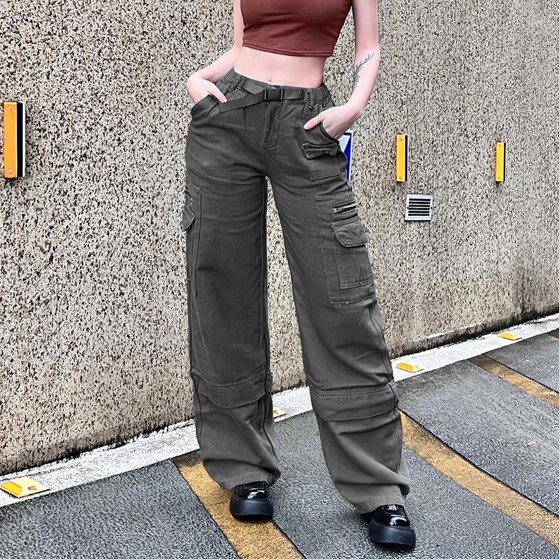 

Women' Jeans 2022 Retro Womens Fashion Style Trousers With Pockets Sexy Low Waist Loose Casual Vintage Streetwear, Gray