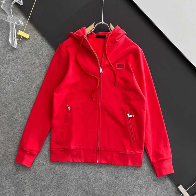 

Autumn winter designer jacket Mens slim fitting hooded coat zippered cardigan coats Womens fashionable casual sportswear, Red
