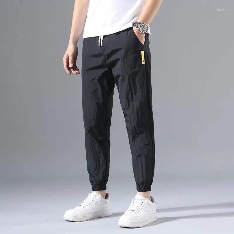 

Men's Pants 2022 Ice Silk Men's Summer Thin Section Trend Wild Loose Casual Sports Quick-drying Harlan Nine-point, Bk