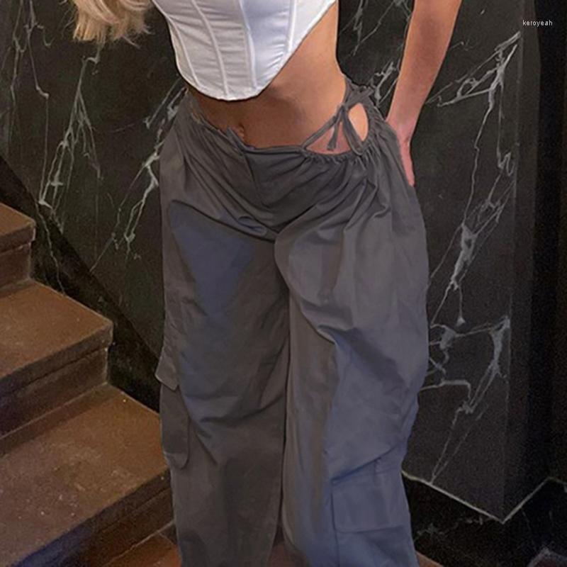 

Women' Pants WeiYao Cut Out Low Waist Bandage Hippie Joggers Women Y2K Streetwear High Street Casual Baggy Cargo Korean Fashion, Gray