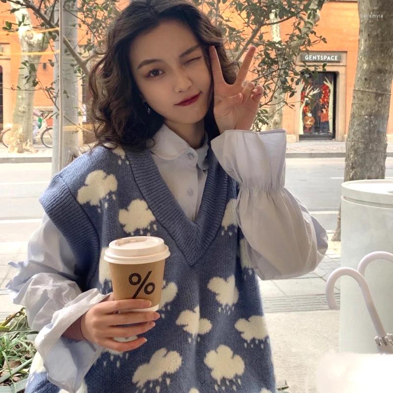 

Women's Sweaters Sweater Vest Women Students Korean Style Harajuku Soft Leisure Clouds V-neck BF Vintage Streetwear Classic Aesthetic Trendy, Blue