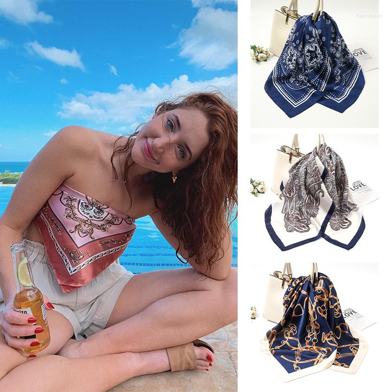 

Scarves 70x70cm Square Silk Scarf Women Designer Satin Head Hair Printed Luxury Neckerchiefs For