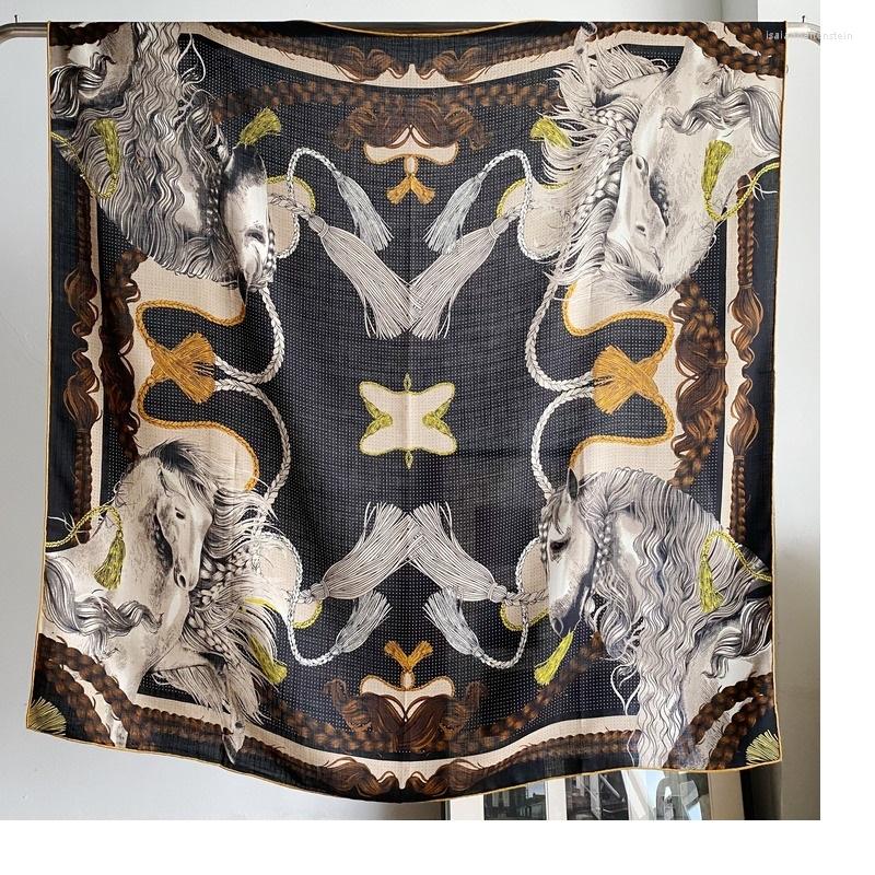 

Scarves Large Square Silk Wool Scarf Wraps 2022 Women Horse Print Blanket Shawl Cape Poncho 135x135cm