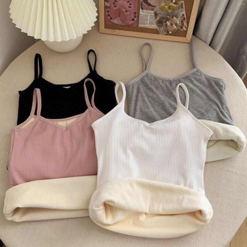 

Women's Tanks Winter Velvet Thickened Undershirt Women Solid Color Slim Cozy Thermal Underwear Camisole Warm Sling Vest Top Bottoming, A-02