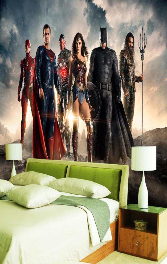 

Custom 3D wallpaper Justice League Wall mural Superman Batman Po wallpaper Kids Bedroom Office el Livingroom kindergarten Ro9645088, As show