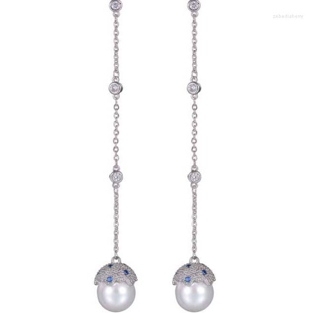 

Stud Earrings Korean Version Of The Long Beaded Zircon Sharp Crystal Inlaid Pearl