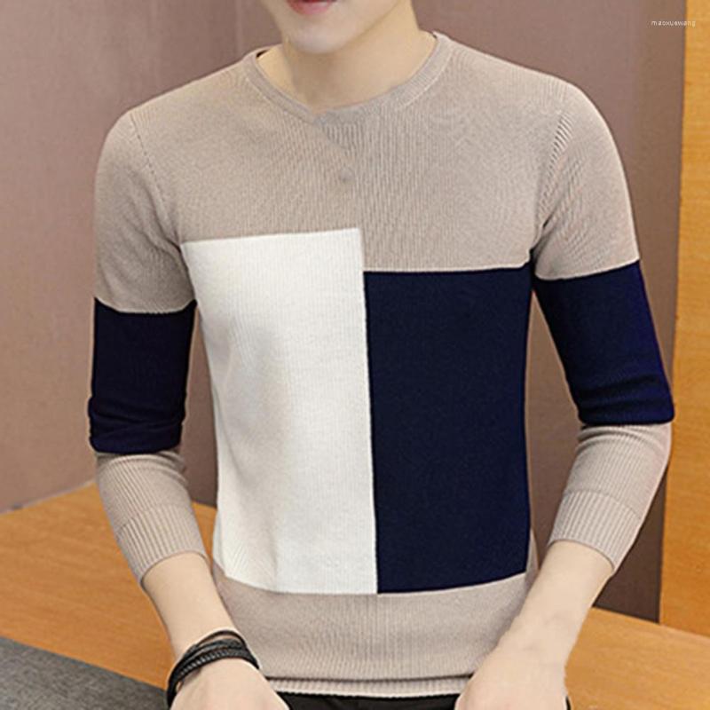 

Men's Sweaters Anti-shrink Round Neck Slim Base Sweater For Home Spring, Khaki