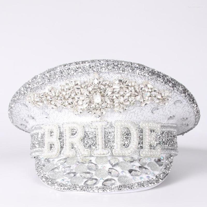 

Berets Women Bridal Hat For Queen Bride Military Luxury Rhinestone Octagonal Sergeant Captain Birthday Bachelorette Hen Do Party, Without word