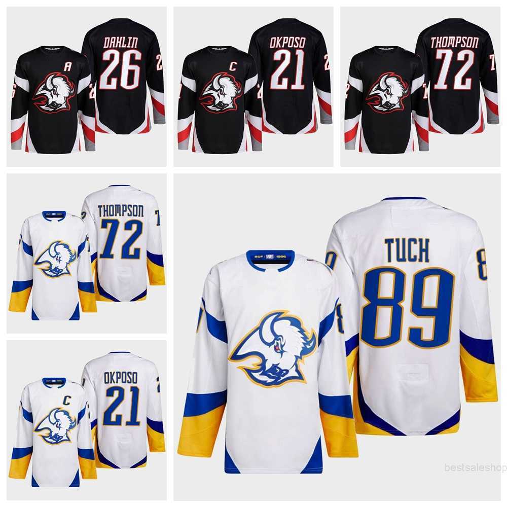 

Buffalo Hockey Sabres Blank 89 Alex Tuch Jersey 2023 Reverse Retro 2.0 39 Dominic Hasek 26 Rasmus Dahlin 72 Tage Thompson 21 Kyle Okposo Black White Navy Blue Stitched