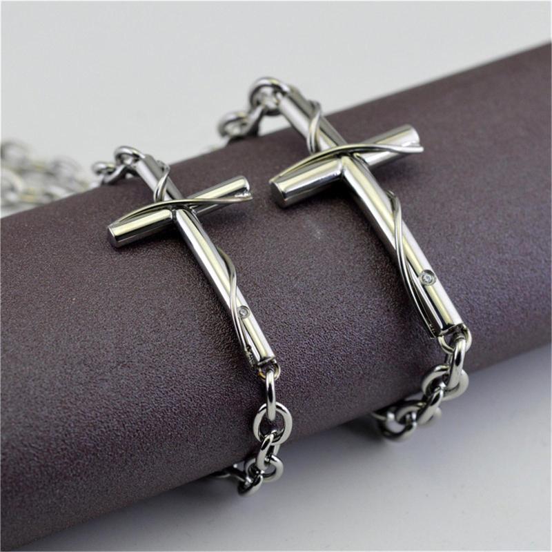

Link Bracelets Cross Bracelet Christian Hand Chains For Men And Women Lovers' Jewelry Titanium Stainless Steel Classic Simple Design